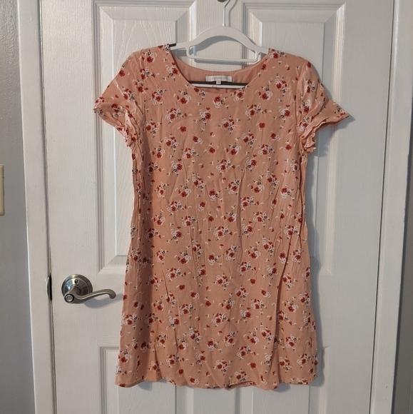 Like-New Olivaceous Ditsy Floral Peachy 100% Rayon Shirt Dress Size Medium‎ - Picture 1 of 7